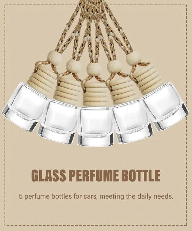 Alt view image 3 of 5 - ESEWALAS 5PCs Hanging Car Air Freshener, Empty Glass Perfume Bottlespendant Bottle, Air Freshener Pendant