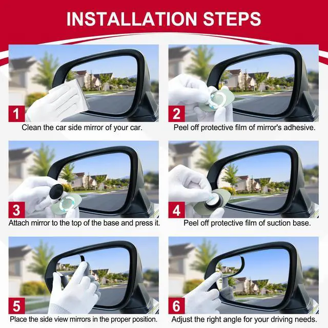 Alt view image 4 of 6 - Blind Spot Mirrors, HD Glass Frameless Convex Rear View Mirrors, Wide Angle Adjustable Stick for Side Mirror, Automotive Exterior Accessories for Car, SUV & Trucks, Pack of 2