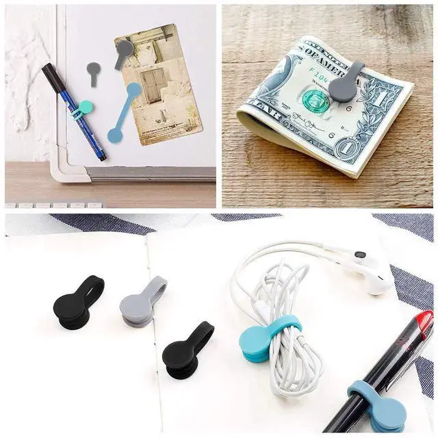 Alt view image 6 of 7 - 6 Packs Magnet Wire Winder Straps, Multi-Colored Noticeboard Fridge Clips Silicone Cable Organizer Reusable Tie Phone Earbuds Bookmark Whiteboard Fridge (Lake Blue, Blue, Gray)