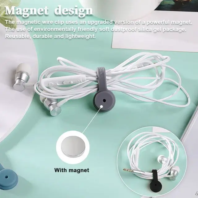 Alt view image 7 of 7 - 6 Packs Magnet Wire Winder Straps, Multi-Colored Noticeboard Fridge Clips Silicone Cable Organizer Reusable Tie Phone Earbuds Bookmark Whiteboard Fridge (Lake Blue, Blue, Gray)