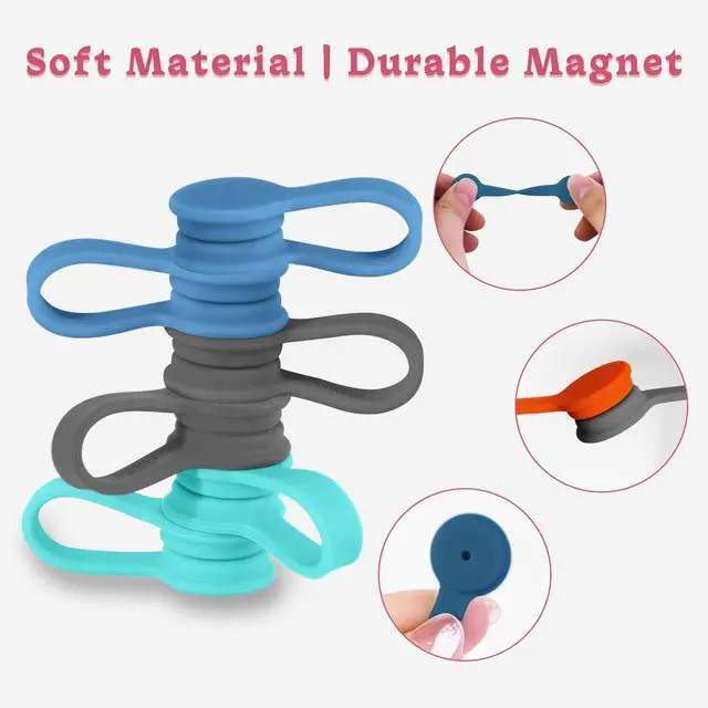 Alt view image 4 of 7 - 6 Packs Magnet Wire Winder Straps, Multi-Colored Noticeboard Fridge Clips Silicone Cable Organizer Reusable Tie Phone Earbuds Bookmark Whiteboard Fridge (Lake Blue, Blue, Gray)