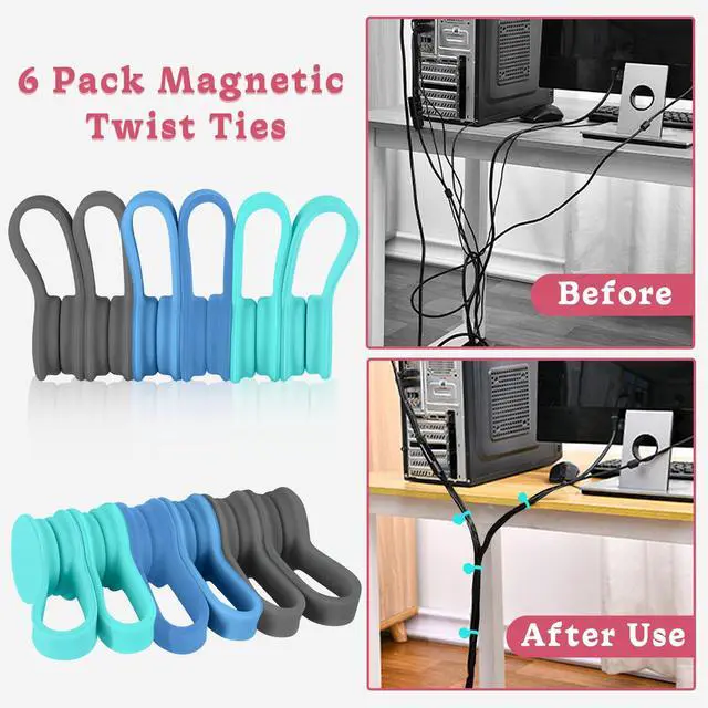 Alt view image 3 of 7 - 6 Packs Magnet Wire Winder Straps, Multi-Colored Noticeboard Fridge Clips Silicone Cable Organizer Reusable Tie Phone Earbuds Bookmark Whiteboard Fridge (Lake Blue, Blue, Gray)