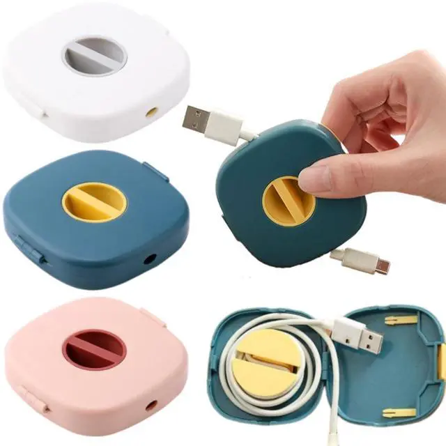 Main image of 3-Pack Retractable Cable Winder with Rotating Design - Portable Cord Organizer for USB, Earphones - Tangle-Free Holder for Home, Office, Travel