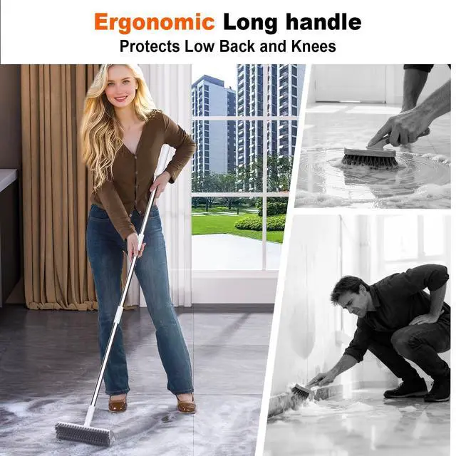 Alt view image 2 of 6 - Floor Scrub Brush with Long Handle, Heavy-Duty Tile and Shower Grout Brush Stiff, Professional Grout Cleaner for Bathroom, Kitchen, Floor, Tile Brush Concrete Surfaces