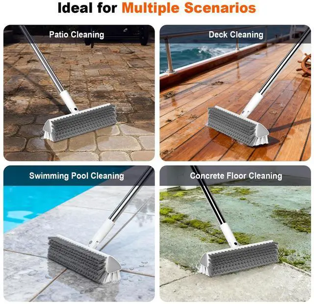 Alt view image 6 of 6 - Floor Scrub Brush with Long Handle, Heavy-Duty Tile and Shower Grout Brush Stiff, Professional Grout Cleaner for Bathroom, Kitchen, Floor, Tile Brush Concrete Surfaces