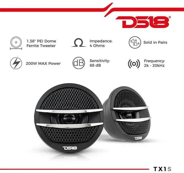 Alt view image 2 of 7 - TX1S Tweeter X1 1.38-inch 200 Watts Max Pei Dome Ferrite Tweeters with Mounting Kit Angle, Flush, & Surface - Set of 2 (Black/Silver)
