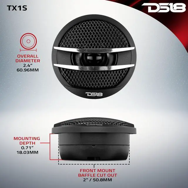 Alt view image 3 of 7 - TX1S Tweeter X1 1.38-inch 200 Watts Max Pei Dome Ferrite Tweeters with Mounting Kit Angle, Flush, & Surface - Set of 2 (Black/Silver)