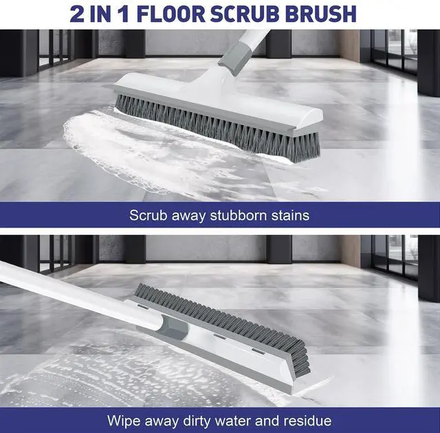 Alt view image 4 of 7 - 60 inch Long Handle Floor Scrub Brush, 2 in 1 Heavy Duty Hard Bristle Deck Scrubber & Squeegee for Tile, Wall, Concrete, Shower, Bathroom, Kitchen, Garage, Patio