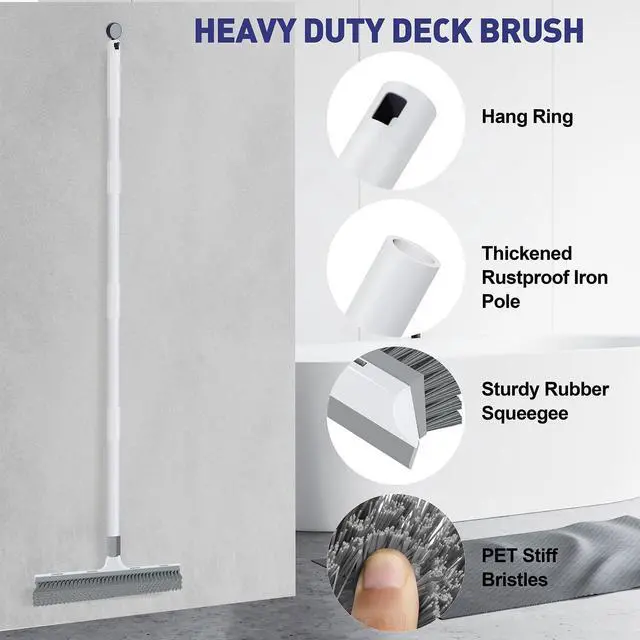 Alt view image 6 of 7 - 60 inch Long Handle Floor Scrub Brush, 2 in 1 Heavy Duty Hard Bristle Deck Scrubber & Squeegee for Tile, Wall, Concrete, Shower, Bathroom, Kitchen, Garage, Patio