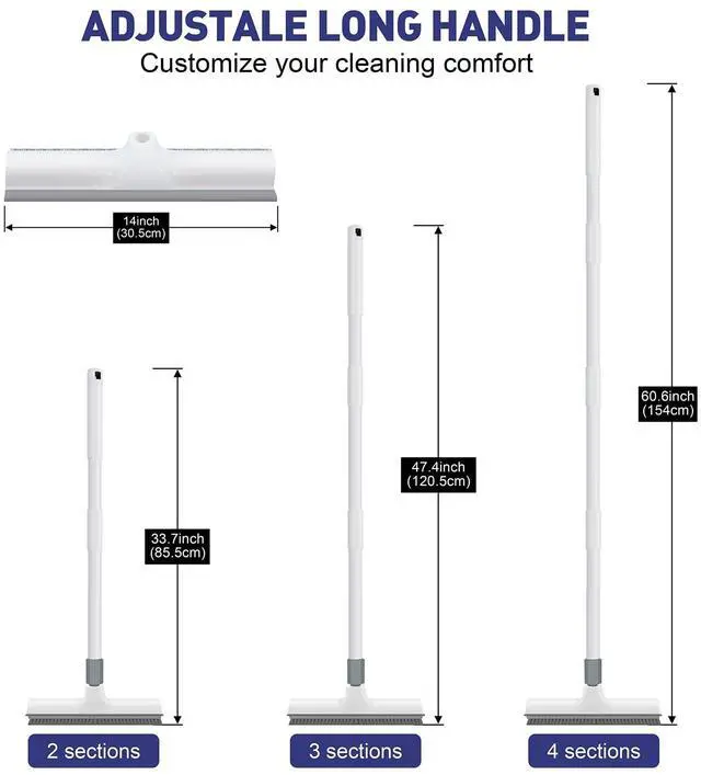 Alt view image 2 of 7 - 60 inch Long Handle Floor Scrub Brush, 2 in 1 Heavy Duty Hard Bristle Deck Scrubber & Squeegee for Tile, Wall, Concrete, Shower, Bathroom, Kitchen, Garage, Patio