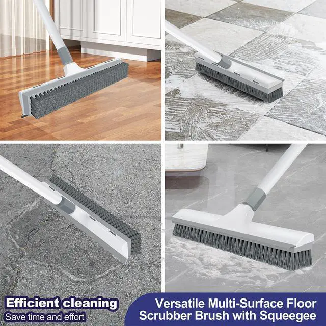 Alt view image 5 of 7 - 60 inch Long Handle Floor Scrub Brush, 2 in 1 Heavy Duty Hard Bristle Deck Scrubber & Squeegee for Tile, Wall, Concrete, Shower, Bathroom, Kitchen, Garage, Patio
