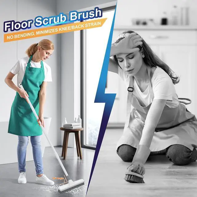 Alt view image 3 of 7 - 60 inch Long Handle Floor Scrub Brush, 2 in 1 Heavy Duty Hard Bristle Deck Scrubber & Squeegee for Tile, Wall, Concrete, Shower, Bathroom, Kitchen, Garage, Patio