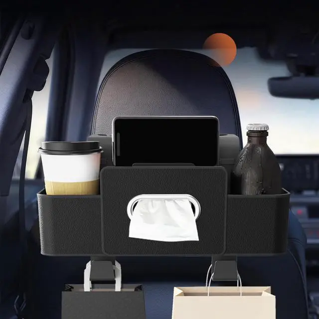Main image of 4 in 1 Multifunctional Back Seat Car Organizer, Hanging Storage Box with Cup Holder and Tissue Box for Phone, Drinks, Handbag - Universal for SUV, Truck, Van