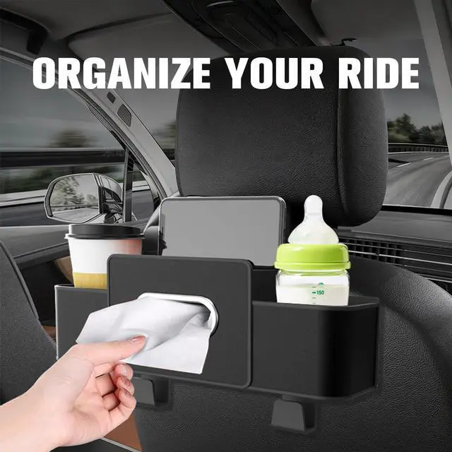 Alt view image 2 of 6 - 4 in 1 Multifunctional Back Seat Car Organizer, Hanging Storage Box with Cup Holder and Tissue Box for Phone, Drinks, Handbag - Universal for SUV, Truck, Van