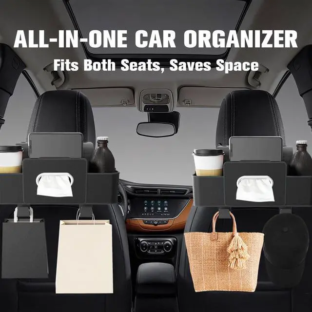 Alt view image 4 of 6 - 4 in 1 Multifunctional Back Seat Car Organizer, Hanging Storage Box with Cup Holder and Tissue Box for Phone, Drinks, Handbag - Universal for SUV, Truck, Van