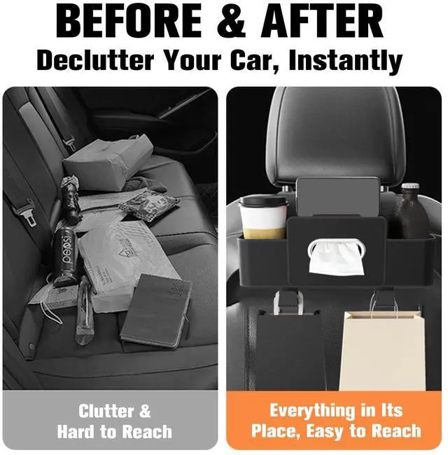 Alt view image 5 of 6 - 4 in 1 Multifunctional Back Seat Car Organizer, Hanging Storage Box with Cup Holder and Tissue Box for Phone, Drinks, Handbag - Universal for SUV, Truck, Van