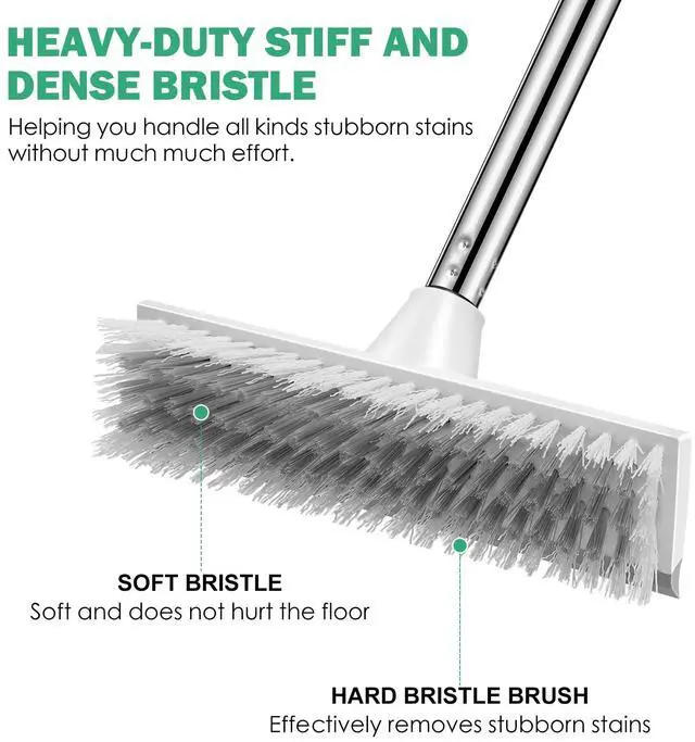 Alt view image 3 of 7 - Floor Scrub Brush with 51-Inch Long Adjustable Handle 2 in 1 Scrape Brush Stiff Bristle Floor Scrubber for Cleaning Shower Bathroom Garage Kitchen Wall Deck Tub Tile