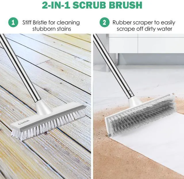 Alt view image 4 of 7 - Floor Scrub Brush with 51-Inch Long Adjustable Handle 2 in 1 Scrape Brush Stiff Bristle Floor Scrubber for Cleaning Shower Bathroom Garage Kitchen Wall Deck Tub Tile