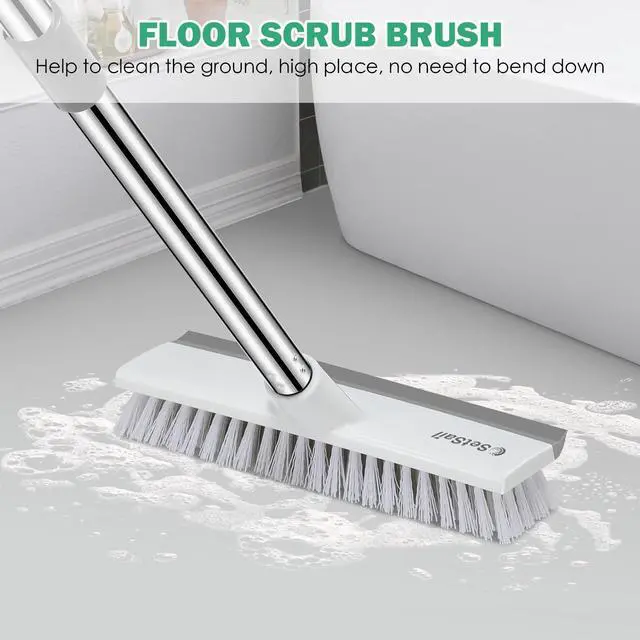 Alt view image 6 of 7 - Floor Scrub Brush with 51-Inch Long Adjustable Handle 2 in 1 Scrape Brush Stiff Bristle Floor Scrubber for Cleaning Shower Bathroom Garage Kitchen Wall Deck Tub Tile