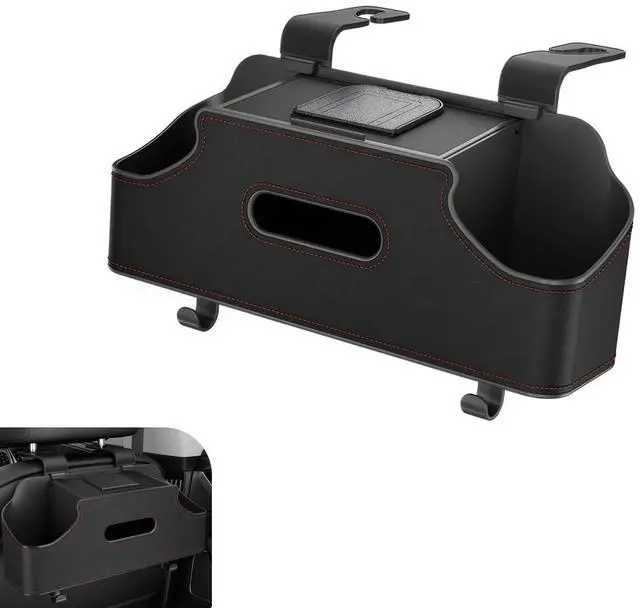 Main image of Car Organizer and Storage Box, 3 in 1 Multi-functional Storage with Cup Holder & Tissue Box & Phone Holder, Large Capacity Hanging Organizer, Interior Part for Cars Trucks SUVs (Black)