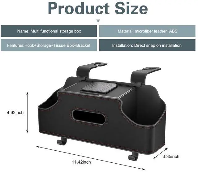 Alt view image 2 of 7 - Car Organizer and Storage Box, 3 in 1 Multi-functional Storage with Cup Holder & Tissue Box & Phone Holder, Large Capacity Hanging Organizer, Interior Part for Cars Trucks SUVs (Black)