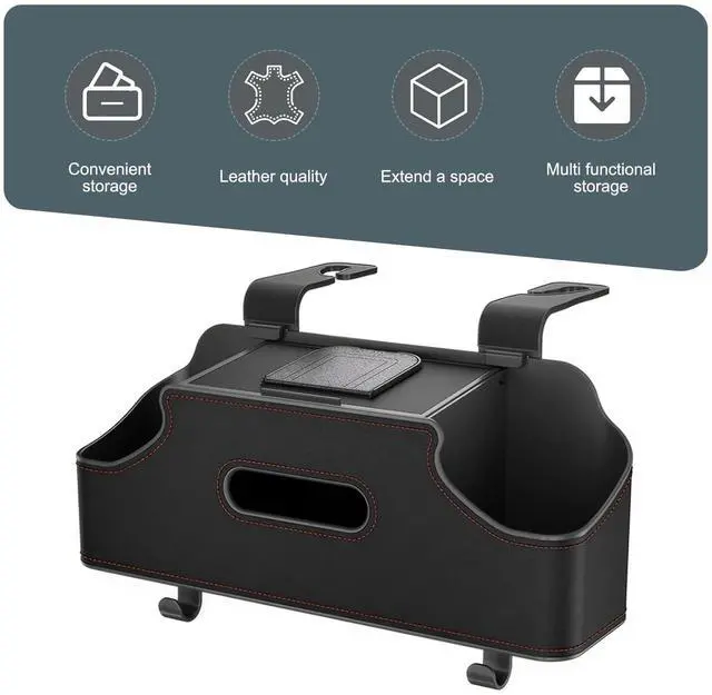 Alt view image 4 of 7 - Car Organizer and Storage Box, 3 in 1 Multi-functional Storage with Cup Holder & Tissue Box & Phone Holder, Large Capacity Hanging Organizer, Interior Part for Cars Trucks SUVs (Black)