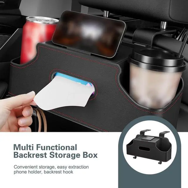 Alt view image 7 of 7 - Car Organizer and Storage Box, 3 in 1 Multi-functional Storage with Cup Holder & Tissue Box & Phone Holder, Large Capacity Hanging Organizer, Interior Part for Cars Trucks SUVs (Black)