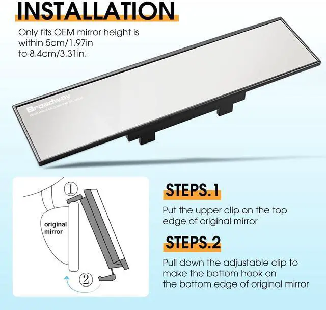 Alt view image 6 of 7 - Broadway Panoramic Rear View Mirror Wide Angle Car Mirror Blind Spot Convex Rearview Mirror Essential Rear View Mirror Accessories for Cars SUV Trucks Vehicles (270mm-White)
