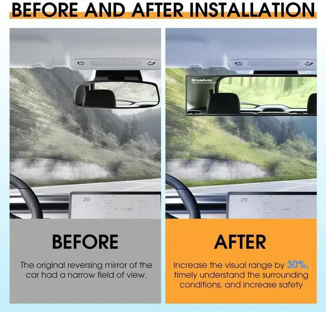 Alt view image 7 of 7 - Broadway Panoramic Rear View Mirror Wide Angle Car Mirror Blind Spot Convex Rearview Mirror Essential Rear View Mirror Accessories for Cars SUV Trucks Vehicles (270mm-White)