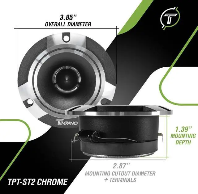 Alt view image 4 of 7 - TPT-ST2 Chrome Slim Super Tweeter, 600 Watts 4 Ohm, 105 dB, 1 in Voice Coil, 3.85 inch Pro Car Sound System Bullet Tweeters (Pair)