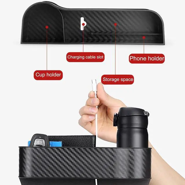 Alt view image 3 of 6 - Car Seat Gap Filler Organizer 2 Pack, Multifunctional Auto Console Side Storage Box with Cup Holders & Phone Holder, Premium PU Leather Car Front Seat Organizer for Drinks, Sunglasses, Keys