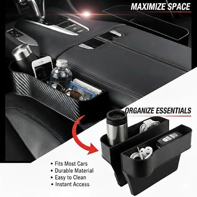 Alt view image 4 of 6 - Car Seat Gap Filler Organizer 2 Pack, Multifunctional Auto Console Side Storage Box with Cup Holders & Phone Holder, Premium PU Leather Car Front Seat Organizer for Drinks, Sunglasses, Keys