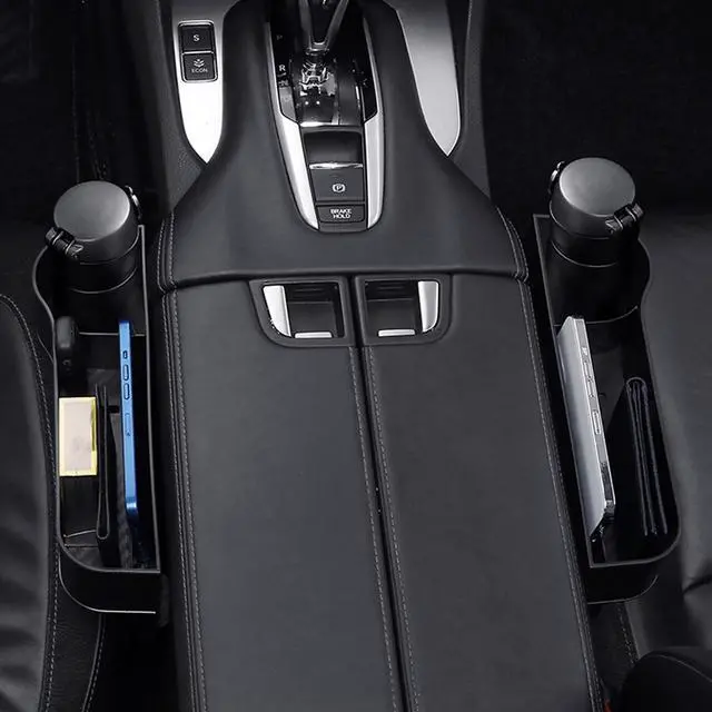 Alt view image 5 of 6 - Car Seat Gap Filler Organizer 2 Pack, Multifunctional Auto Console Side Storage Box with Cup Holders & Phone Holder, Premium PU Leather Car Front Seat Organizer for Drinks, Sunglasses, Keys