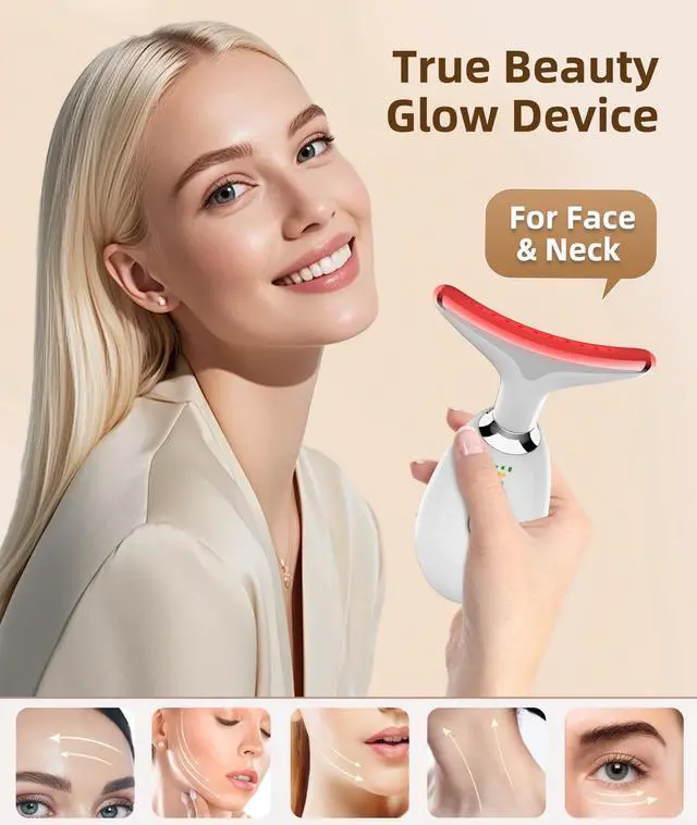 Alt view image 6 of 7 - Red Light Therapy for Face and Neck, 7 Color Light Based Face Massager Tool, Portable Skin Care Tool for Firming, Tightening and Lifting, Gifts for Women & Men (White)