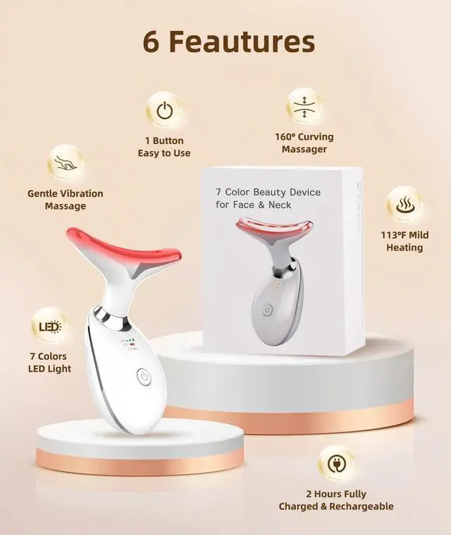 Alt view image 2 of 7 - Red Light Therapy for Face and Neck, 7 Color Light Based Face Massager Tool, Portable Skin Care Tool for Firming, Tightening and Lifting, Gifts for Women & Men (White)