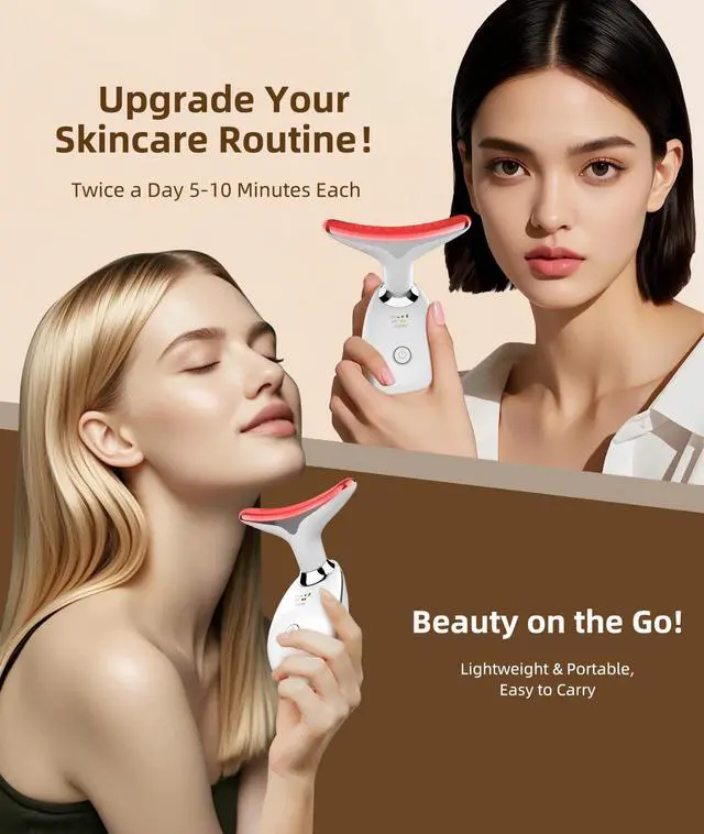 Alt view image 4 of 7 - Red Light Therapy for Face and Neck, 7 Color Light Based Face Massager Tool, Portable Skin Care Tool for Firming, Tightening and Lifting, Gifts for Women & Men (White)
