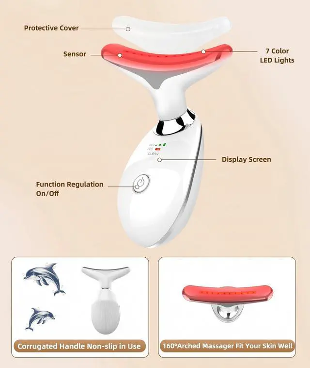 Alt view image 5 of 7 - Red Light Therapy for Face and Neck, 7 Color Light Based Face Massager Tool, Portable Skin Care Tool for Firming, Tightening and Lifting, Gifts for Women & Men (White)