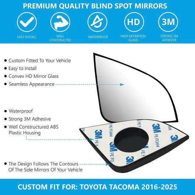 Alt view image 2 of 4 - Convex Stick On Custom Fitted Blind Spot Mirrors Compatible With Toyota Tacoma 2016-2025- Engineered to Provide A Wider View