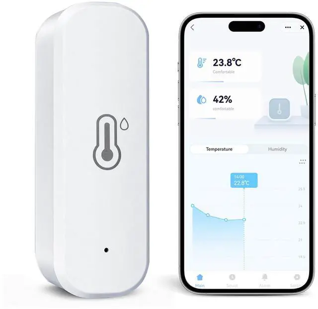 Main image of Smart WiFi Temperature Humidity Monitor with App Alerts, High Accuracy Indoor Hygrometer Thermometer for Home, Pet, Greenhouse | Remote Monitoring, No Hub Required, Compatible with Alexa (1-Pack)