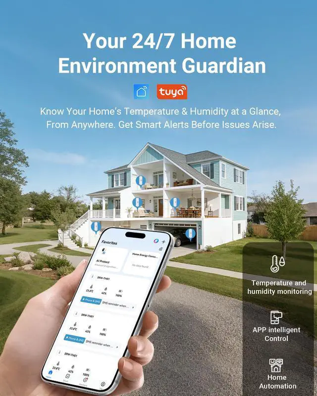 Alt view image 2 of 7 - Smart WiFi Temperature Humidity Monitor with App Alerts, High Accuracy Indoor Hygrometer Thermometer for Home, Pet, Greenhouse | Remote Monitoring, No Hub Required, Compatible with Alexa (1-Pack)