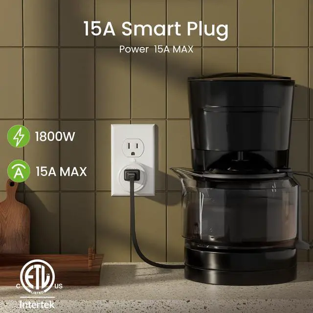 Alt view image 6 of 7 - Plug Matter 15A, WiFi Smart Plugs Compatible with Alexa, Apple Home, Siri, Google, SmartThings, Smart Outlet Timer with APP Remote Control, 2.4GHz Wi-Fi Only, ETL FCC Listed