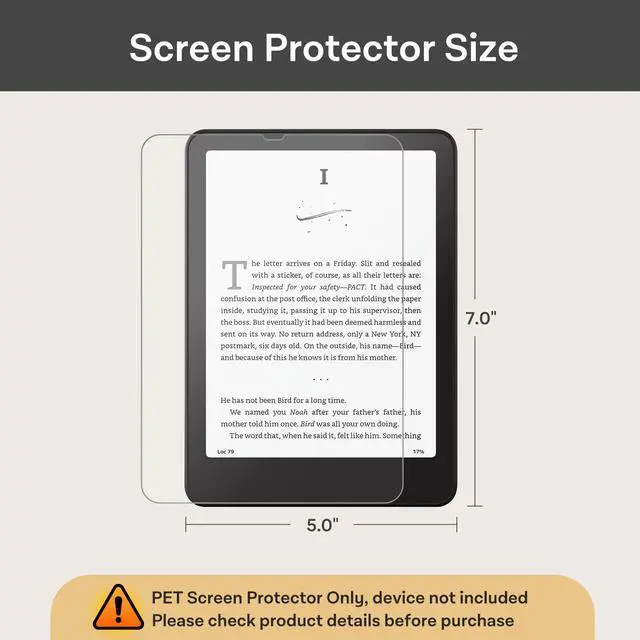Alt view image 2 of 7 - Screen Protector for 7" Kindle Paperwhite 12th Gen 2024 & Colorsoft Signature Edition,for Kobo Aura 2,for Boox 7" e-Book Reader - High Clarity, Fingerprint Resistant - Fine-Grit Texture PET Film