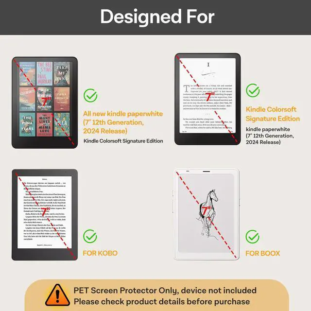 Alt view image 3 of 7 - Screen Protector for 7" Kindle Paperwhite 12th Gen 2024 & Colorsoft Signature Edition,for Kobo Aura 2,for Boox 7" e-Book Reader - High Clarity, Fingerprint Resistant - Fine-Grit Texture PET Film