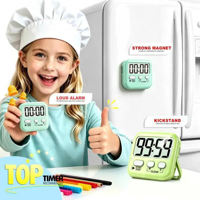 Alt view image 3 of 7 - 2 Pack Digital Timer for Kids, Magnetic Countdown Kitchen Timers for Cooking, Egg, Classroom, Teacher, Exercise, Study, Oven - Battery Included