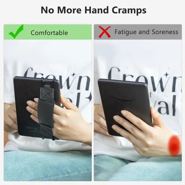 Alt view image 3 of 7 - Secure Hand Strap for Ebook Reader - Versatile and Lightweight Finger Grip Holder for 6-7.5" E-Book Tablet - High Elasticity, Black Crosshair