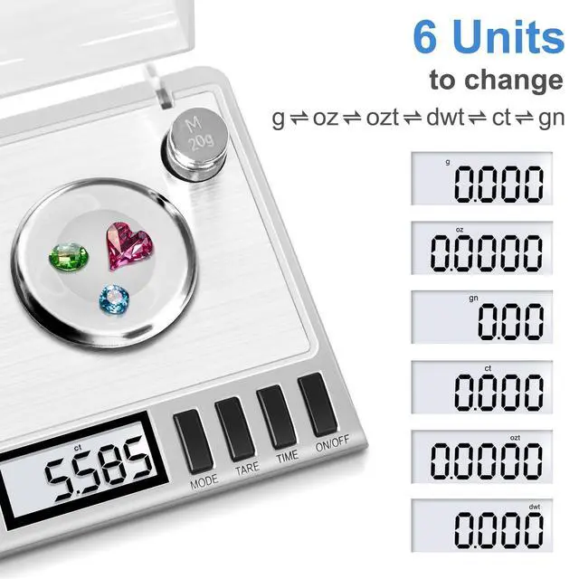 Alt view image 3 of 7 - Milligram Scale, 50g/0.001g Digital Milligram Scale with Calibration Weights, Jewelry and Gem Scale, Mg Scale for Powder, Reloading, Includes Scoop, Powder Pan and Tweezers