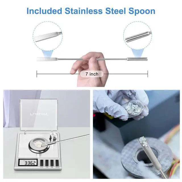 Alt view image 5 of 7 - Milligram Scale, 50g/0.001g Digital Milligram Scale with Calibration Weights, Jewelry and Gem Scale, Mg Scale for Powder, Reloading, Includes Scoop, Powder Pan and Tweezers