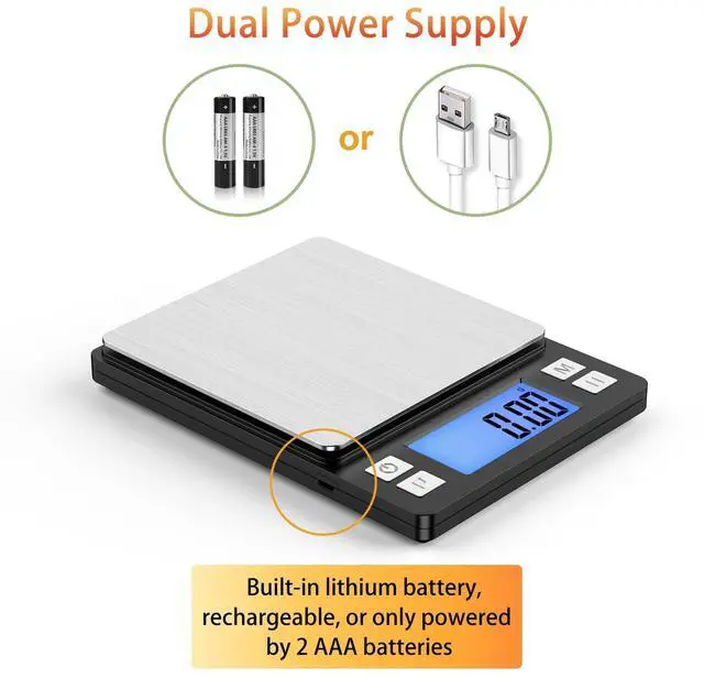 Alt view image 5 of 7 - 0.01g Small Digital Gram Scale, USB Rechargeable, Upgraded 1kg Jewelry Scale with Larger Display and Hold Function, High Precision, Grams and oz for Herb, Coin, Powder, Yeast, Kitchen Black