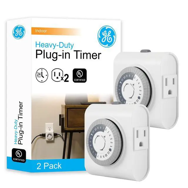 Main image of 24Hour Mechanical Outlet Timer Switch, Dual Grounded Plugin Control for Indoor Lighting, Lamps, Christmas Trees, Fans and Small Appliances (2 Pack), 46211