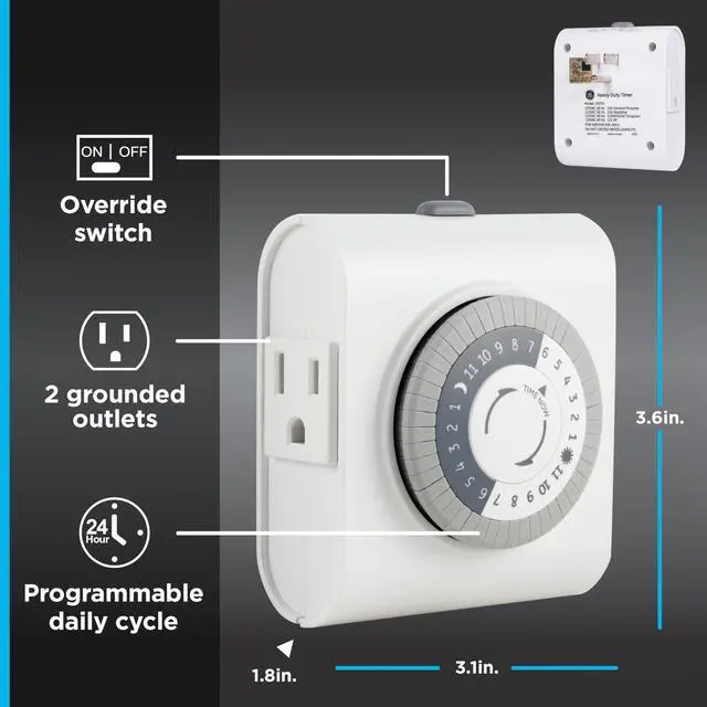 Alt view image 6 of 6 - 24Hour Mechanical Outlet Timer Switch, Dual Grounded Plugin Control for Indoor Lighting, Lamps, Christmas Trees, Fans and Small Appliances (2 Pack), 46211